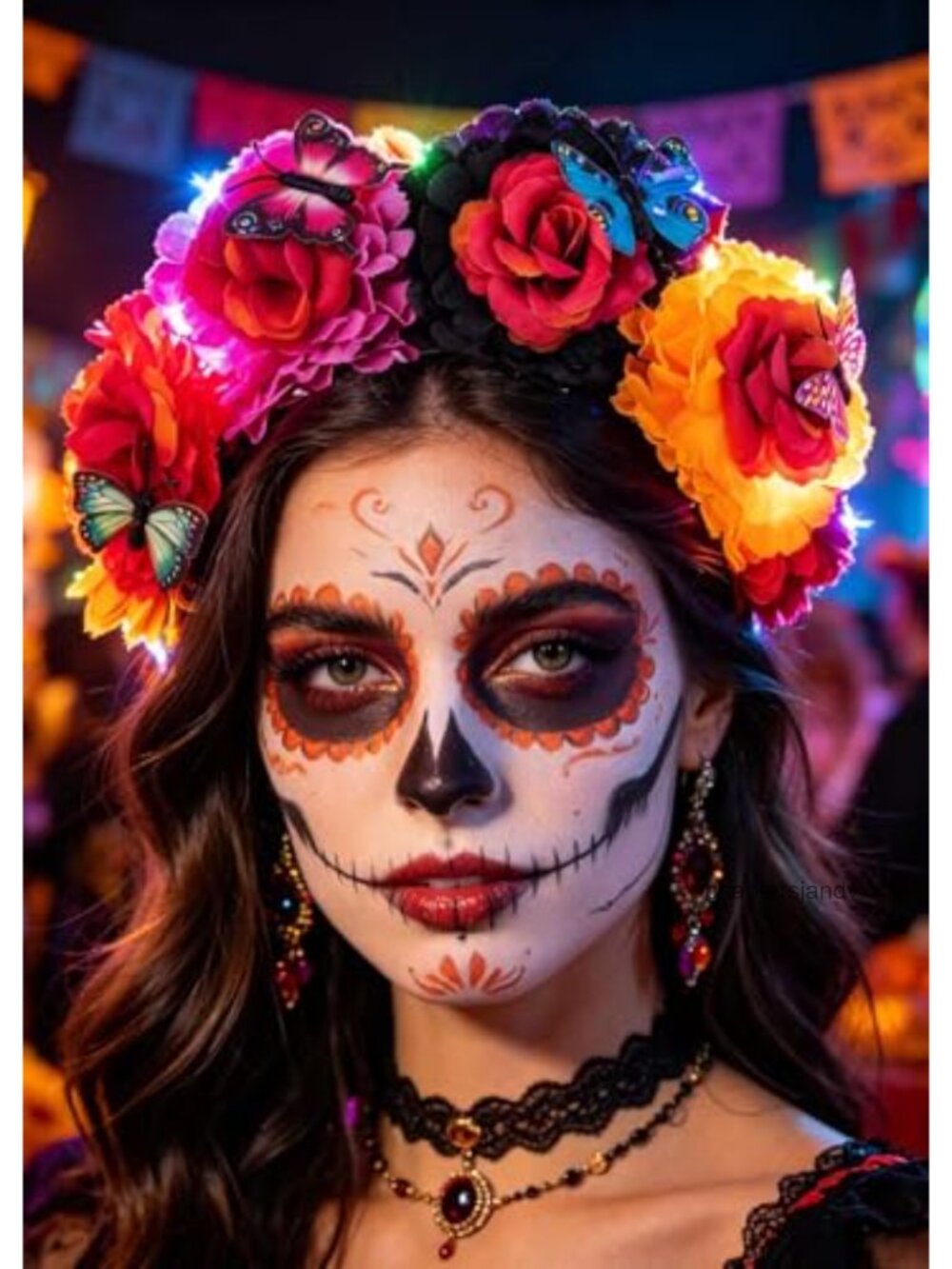 Light Up Flower Crown Headband Day of the Dead Costume Hair Accessory
